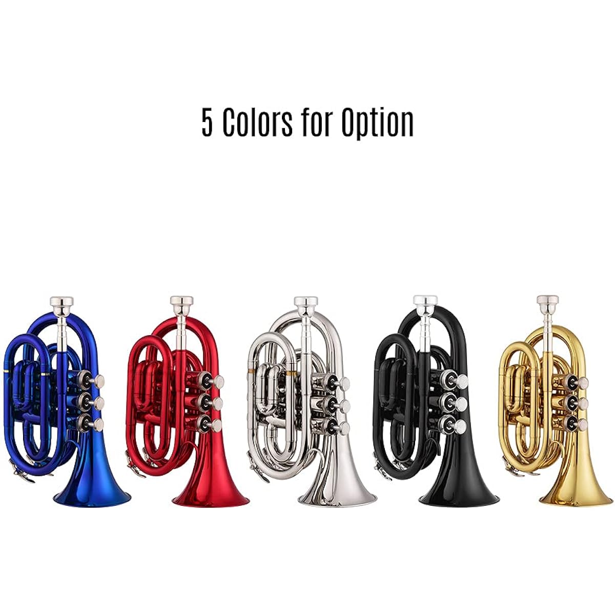 Brass Trumpet, Funien Trumpet Mini Pocket Trumpet Bb Flat Brass Material Mouthpiece Wind Instrument with Glove Cleaning Cloth Carrying Case