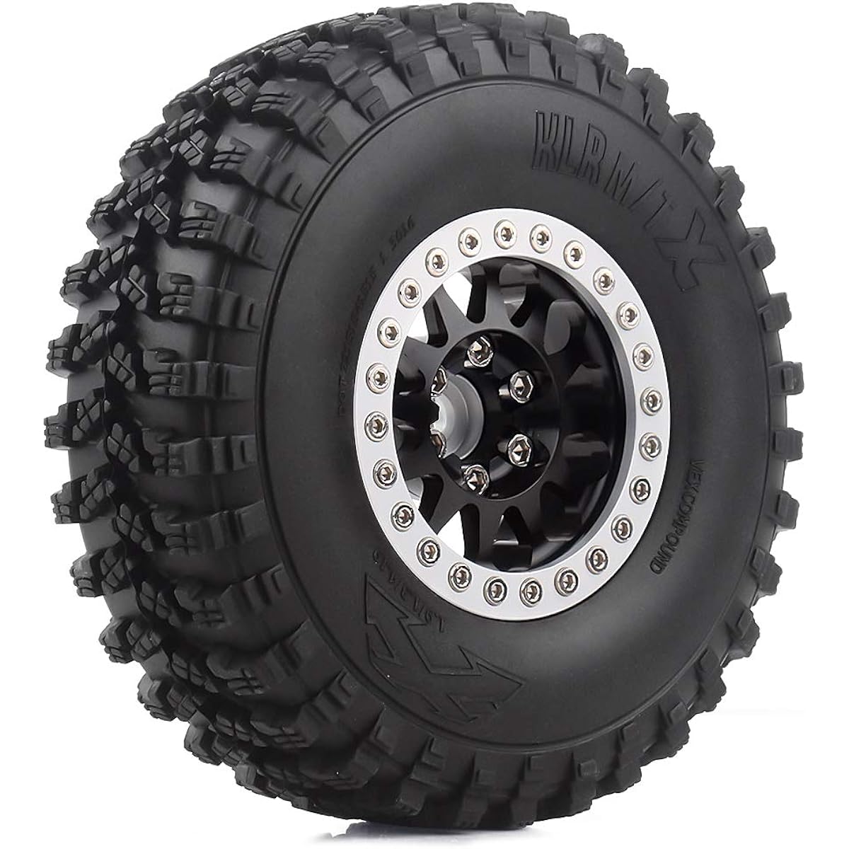 INJORA 4Pcs 1.9 Beadlock Wheel Rim Rubber Tire Set for 1/10 RC Crawler Traxxas TRX-4 Axial SCX10 90046 D90 Voodoo KLR (Silver and Black)