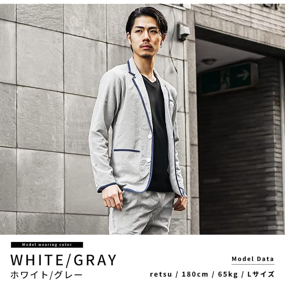 [Samdif] Seersucker Jacket Setup for Men [Summer Material Top and Bottom Set] Summer Jacket & Summer Ankle Pants Business Casual Striped Pattern Summer Clothes Lightweight Material Stretch Clean Feel