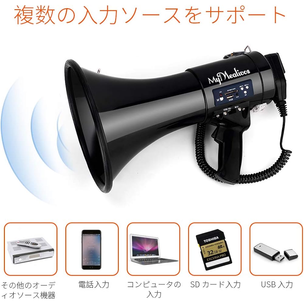 MyMealivos Shoulder Megaphone 15W Loudspeaker Megaphone for Events, Sports Days, Evacuation Drills, Guidance, Disaster Prevention, Speech, School, Fire Department