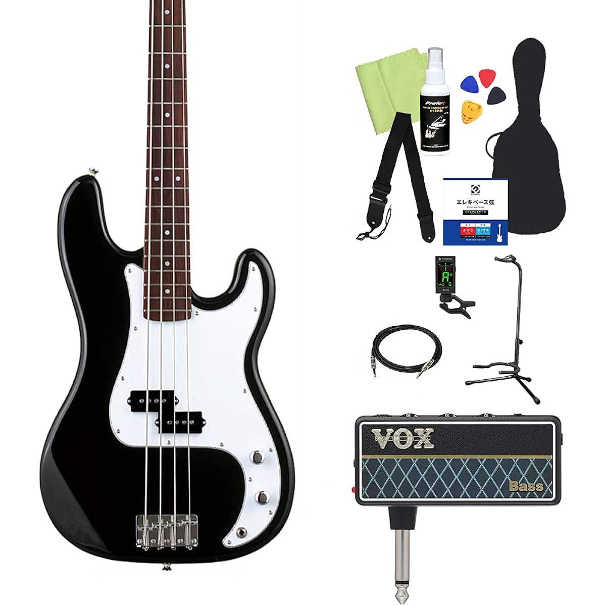 Photogenic PB-240/W3P BK Bass Beginner 12-piece set [with headphone amplifier] Precision bass type Photogenic
