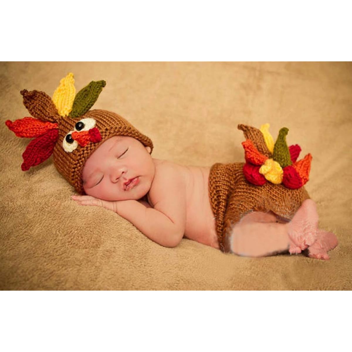 Christmas Halloween Newborn Baby Photography Props Costume Crochet Knit Hat Diaper Brown Photography