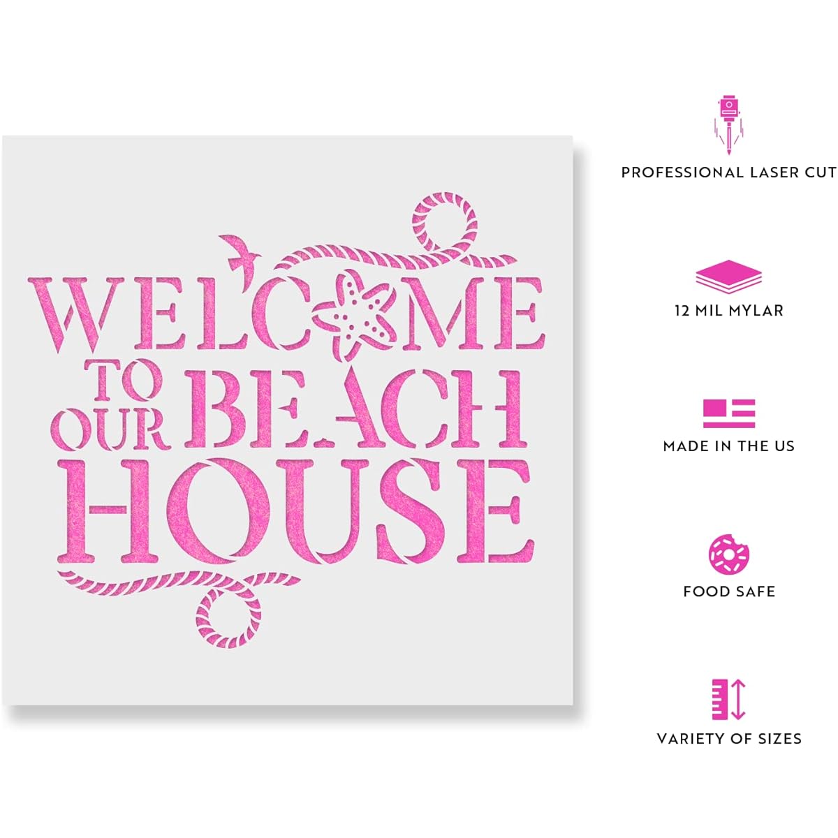 Welcome to Our Beach House Sign Stencil - Paint Stencils, Stencils for Art, DIY Crafts, Stencil Designs, Mylar Stencils