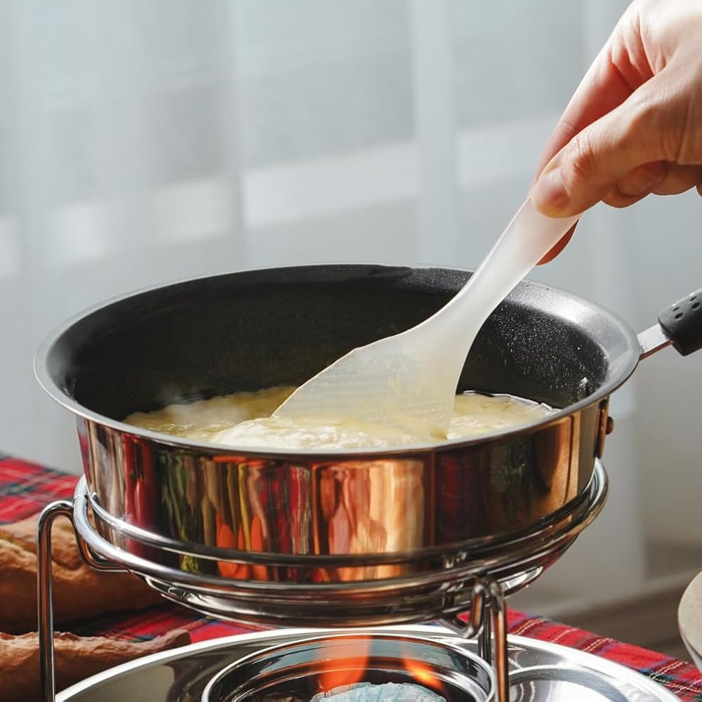 Pearl Metal Cheese Fondue Pot Set 3 Layer Bottom Fluorine Processed Inside Bene HB-3418 Silver 1.2L