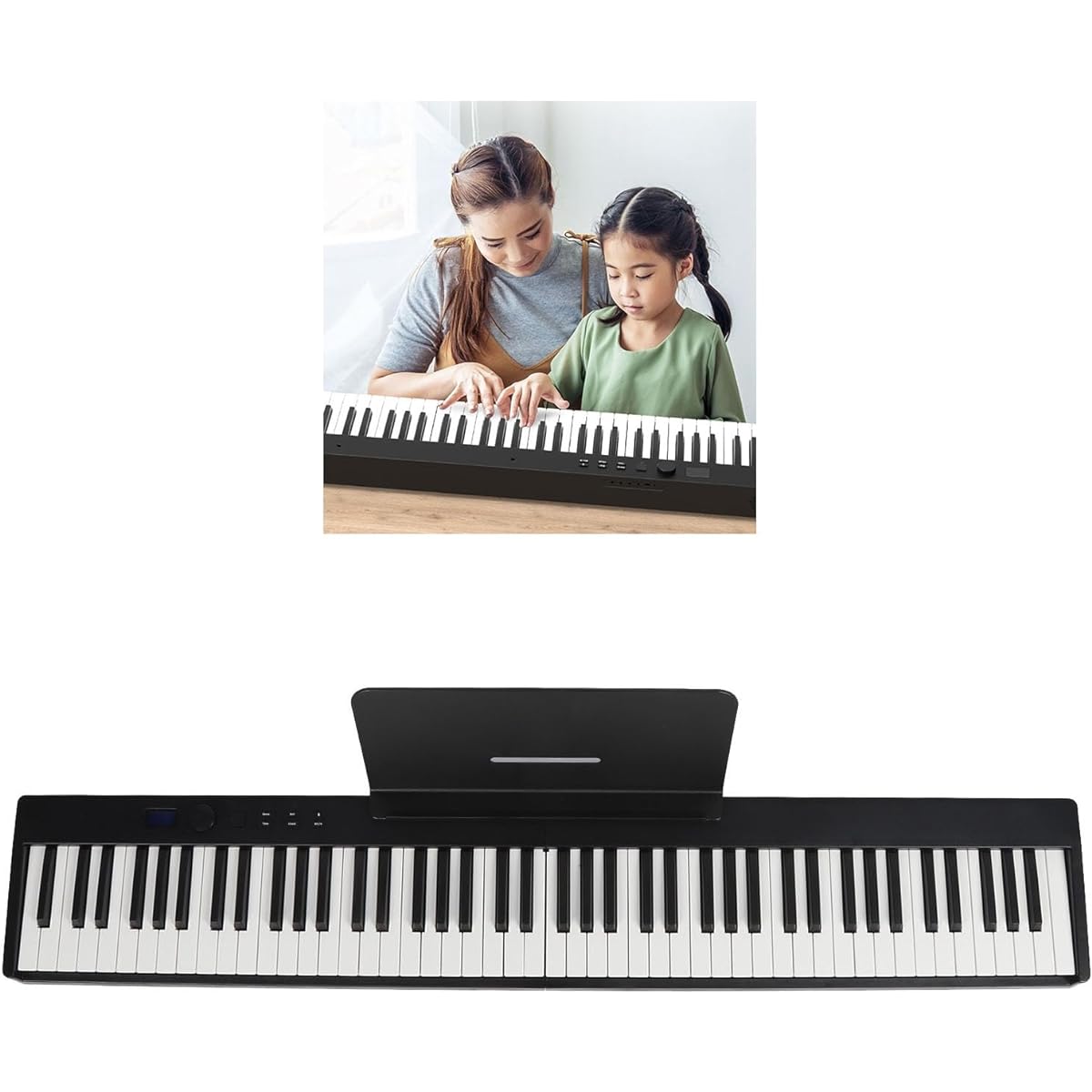 Folding Piano, 88 Keys Folding Piano Full Size Easy Connection 128 Rhythms USB B Interface with Pedal for Beginners Outdoor Use (US Plug)