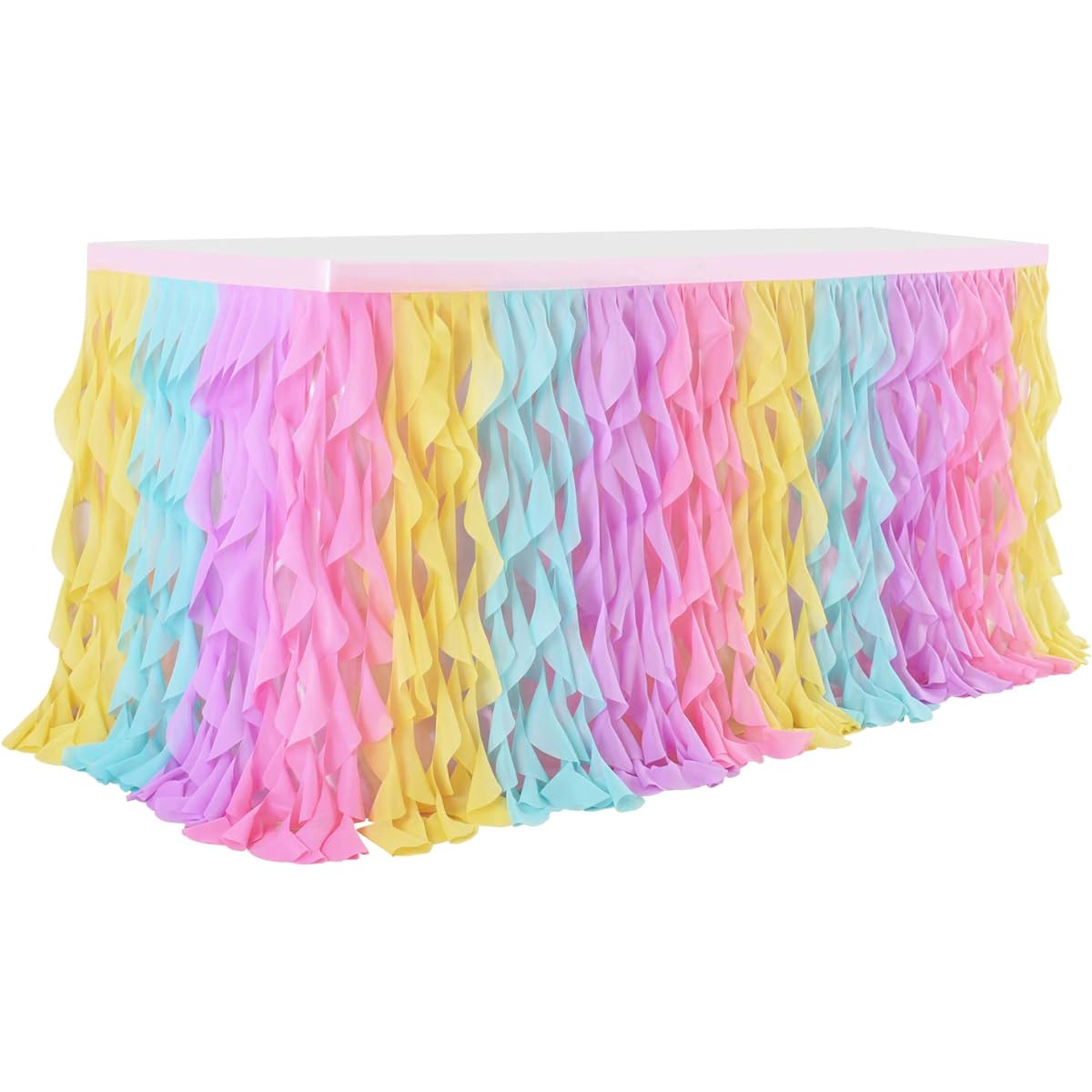 Leegleri Rainbow Tulle Curly Willow Table Skirt for Rectangular Table Tutu Ruffle Table Skirt Baby Shower Mermaid Birthday Baby Shark Party (9ft Table Skirt)