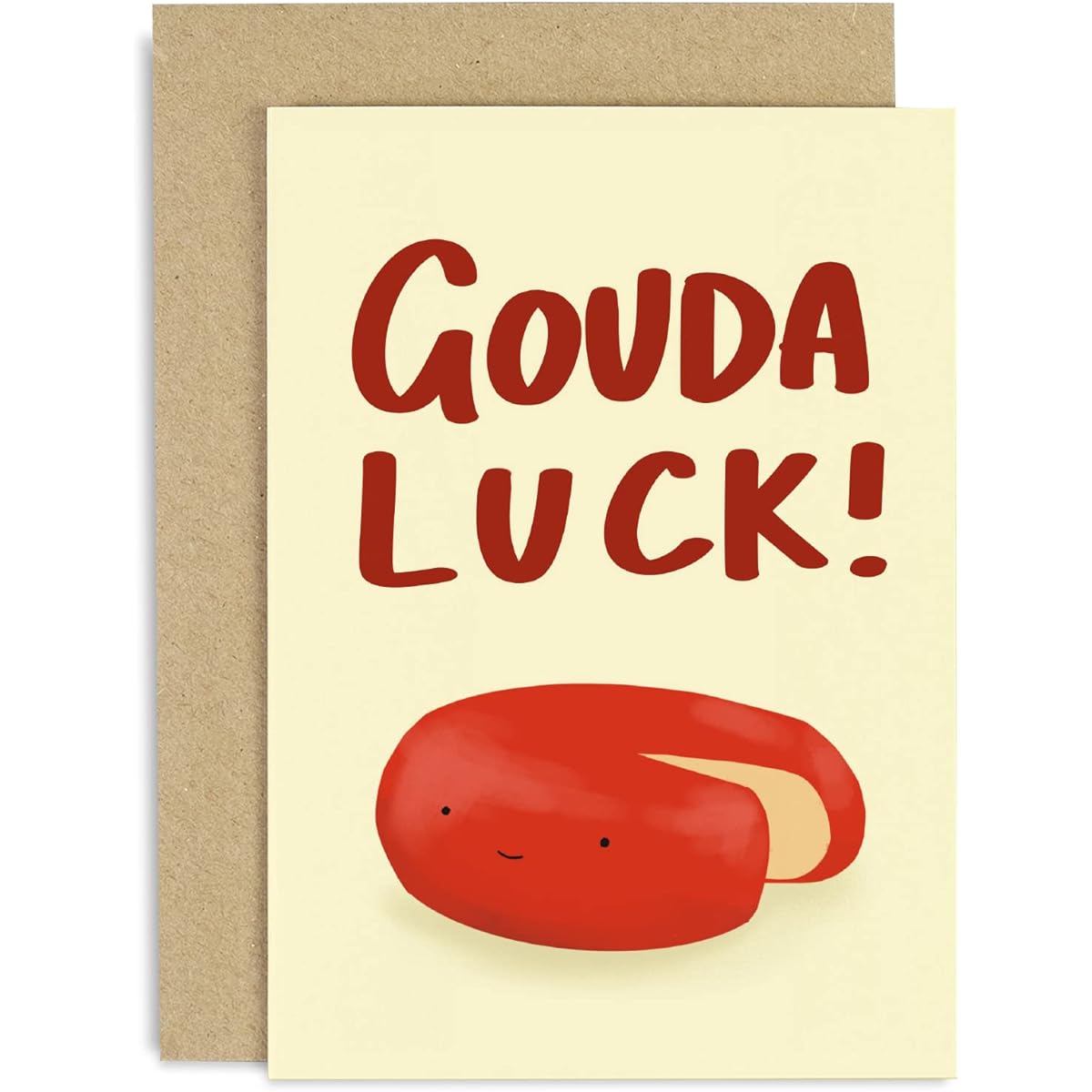Old English Co. Funny Good Luck Card for Her - "Goudarack" Cheese Pun Greeting Card - Exam, New Job, Work Encouragement, Leave a Card for a Work Colleague | Blank Inside, Envelope Included