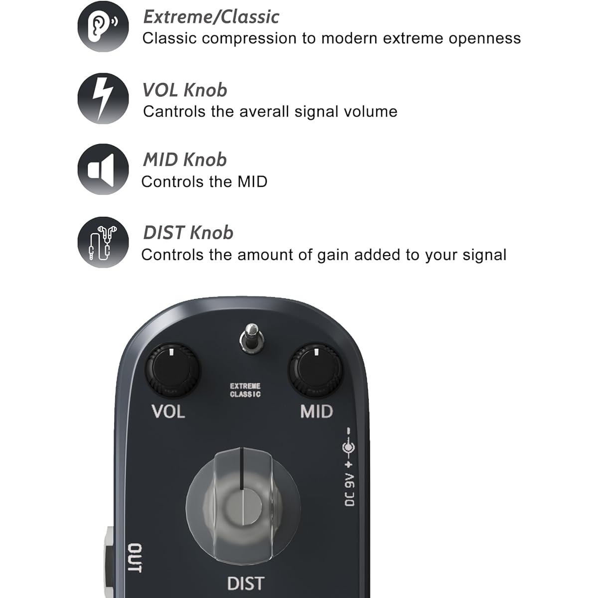 AZOR Heavy Metal Distortion Guitar Pedal Effect 3 Modes Control True Bypass Aluminum Alloy AP-321