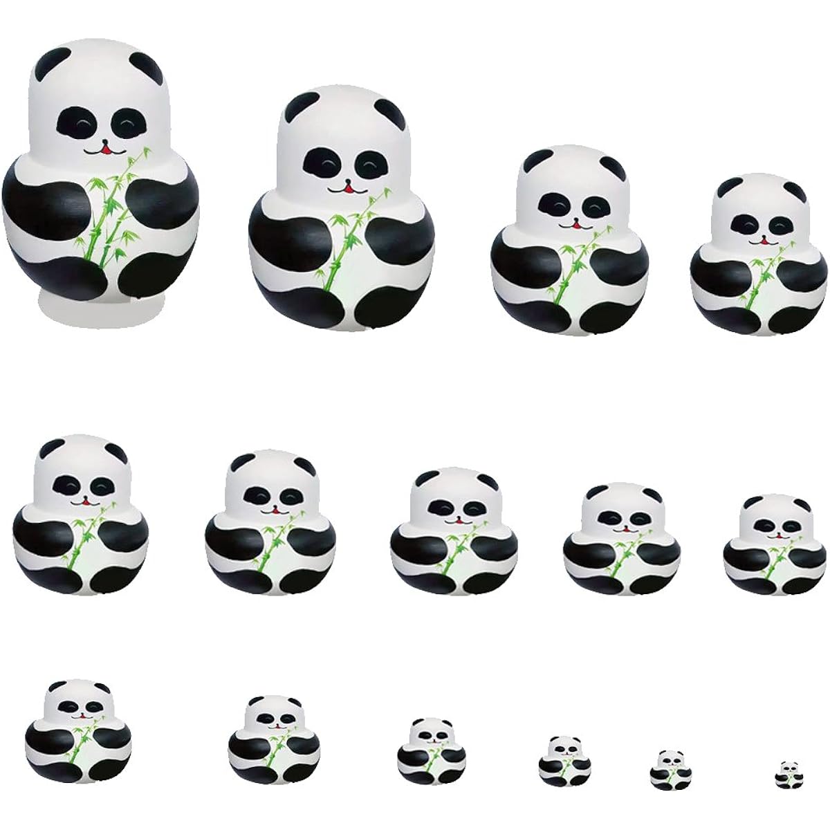 KOZEEY 15pcs Hand Wooden Matryoshka Panda Russian Doll