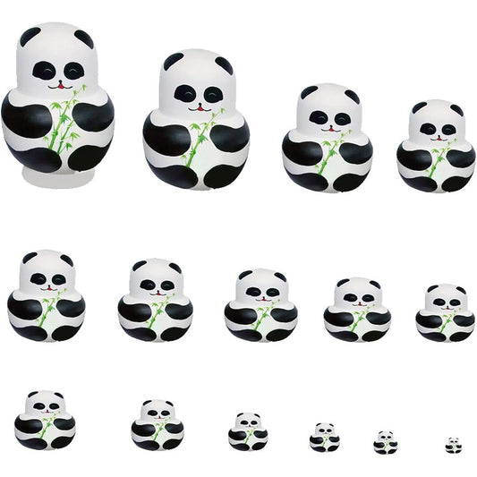 KOZEEY 15pcs Hand Wooden Matryoshka Panda Russian Doll