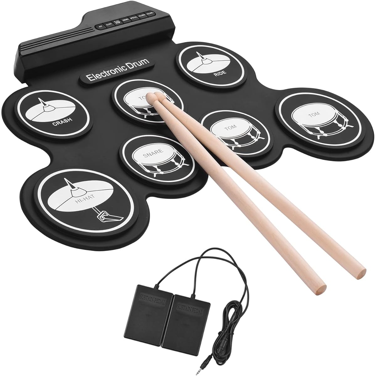 summina Electronic Drum USB Roll Up Silicone Drum Set Digital Electronic Drum Kit 7 Drum Pads Drum Sticks Foot Pedal Beginner Children Kids