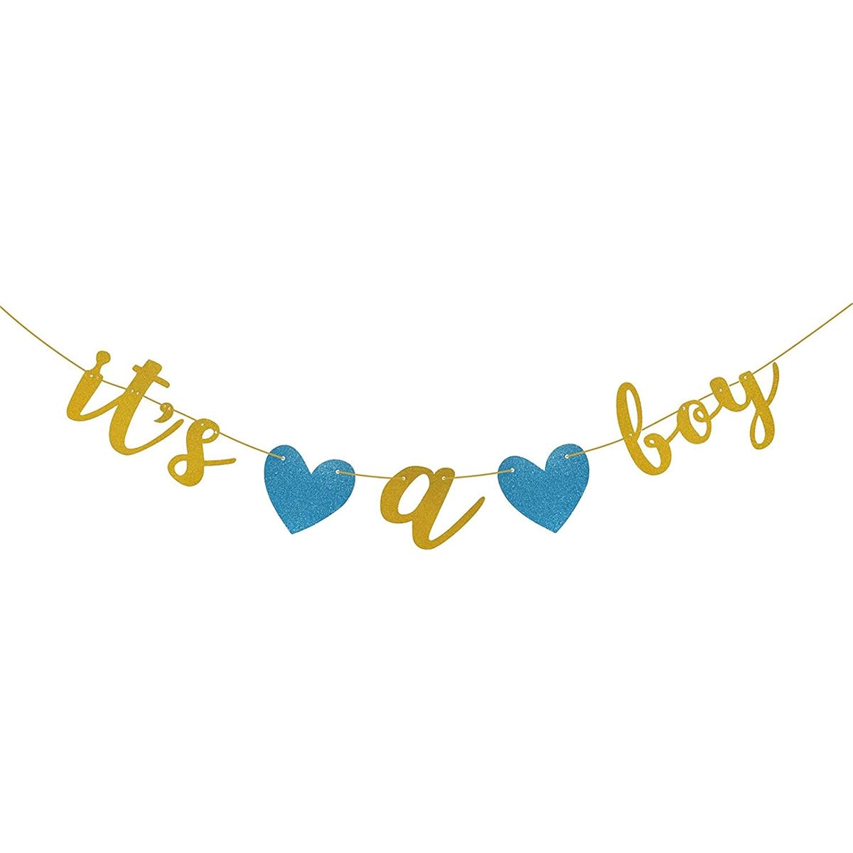 It's a Boy Baby Shower Garland Hanging Banner for Party Wall Stylish Decorations Sparkly Gold Glitter Letters