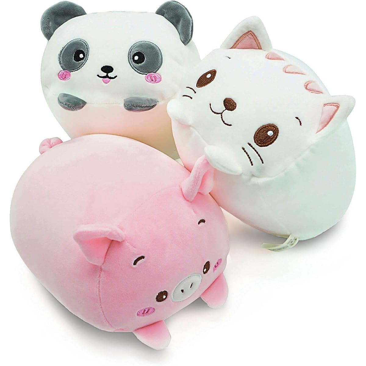 Onsoyours Plush Toy Set 3 Pieces Stuffed Animals Panda/Pig/Cat Creative Decoration Huggable Plush Pillow 9 Inch for Kids Girls Boys (Panda/Pig/Cat)