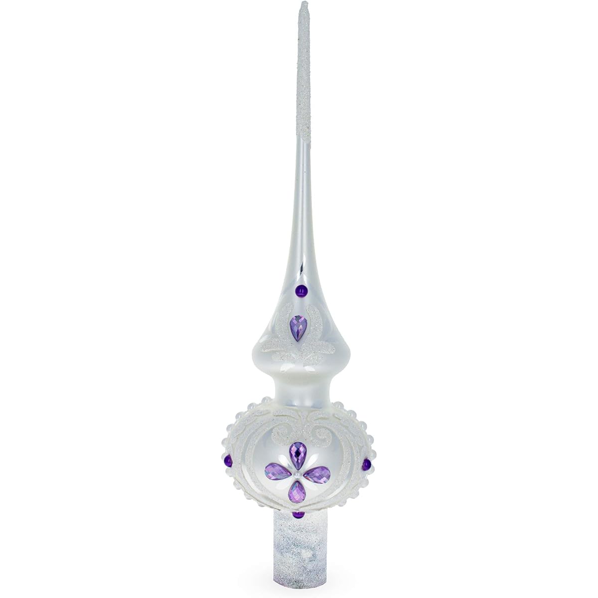 Purple Jewel Star White Glitter Glass Christmas Tree Topper 11"
