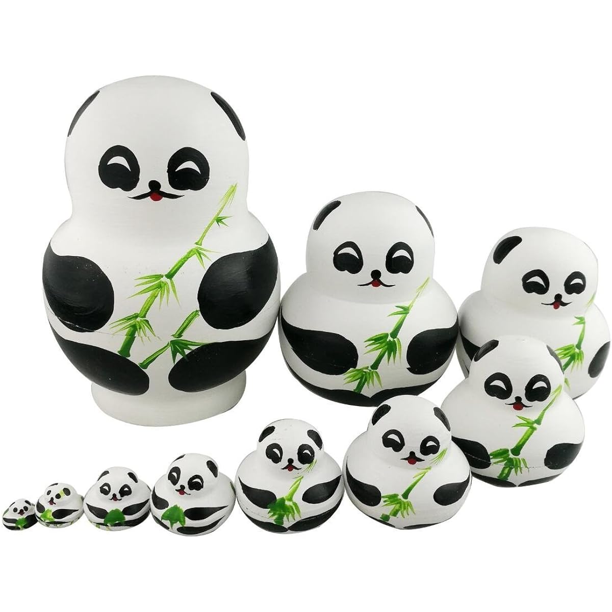 Cute Panda Matryoshka Doll Matryoshka Handmade Hand Painted Wooden Product Set of 10 Birthday Present Gift Children's Toy Ornament Figurine Limited Time Offer