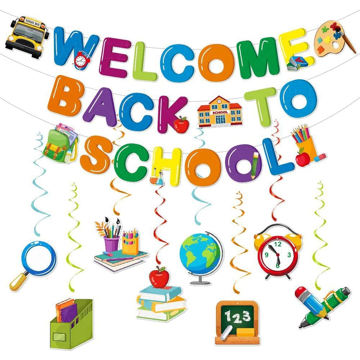 Welcome Back to School Party Decorations, 40 Pieces Welcome Back Banners with Hanging Swirls Classroom Decor First Day of School Banner Signs for Lessons Kindergarten Party Supplies
