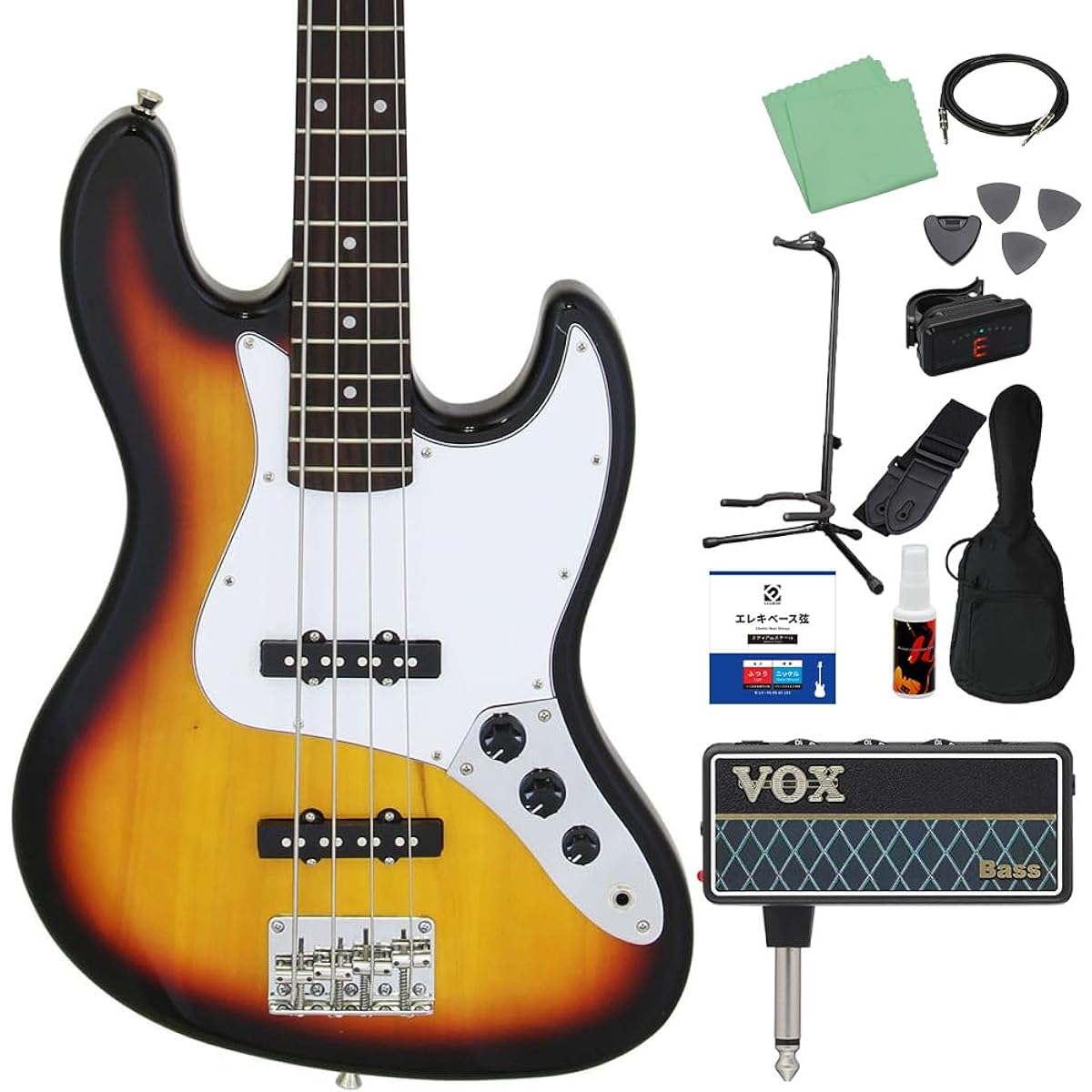 LEGEND LJB-Z 3 Tone Sunburst Bass Beginner 12-piece Set [with amPlug] Jazz Bass Type Legend