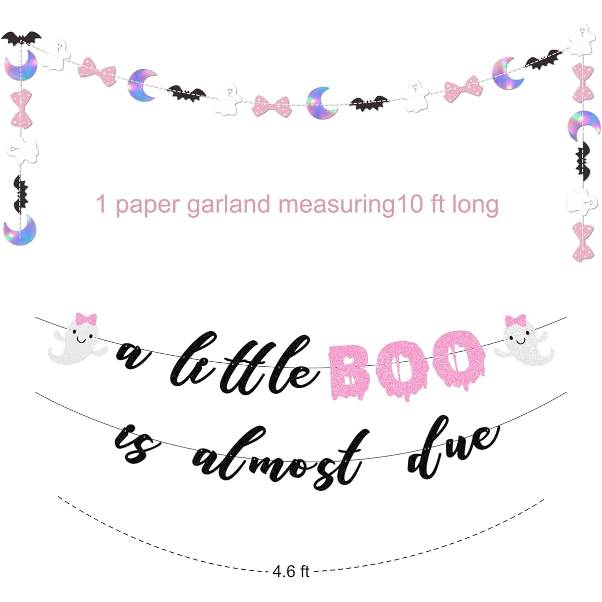 Pink Black A little Boo Is Almost Due Banner Garland Halloween Girl Baby Shower Girl Halloween Party Decorations