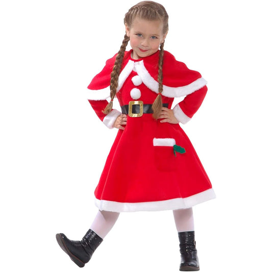 (Small) - Girls Miss Claus Little Helper Kids Christmas Fancy Dress Costume - High Quality