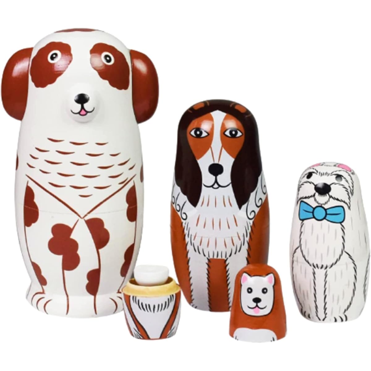 Russian Nesting Dolls Matryoshka Wooden Stacking Nest Set Handmade Toys, Cute Cartoon Spotted Dog Pattern Nesting Dolls for Collection Dolls Home Room Decoration (5 Spotted Dogs/Set)