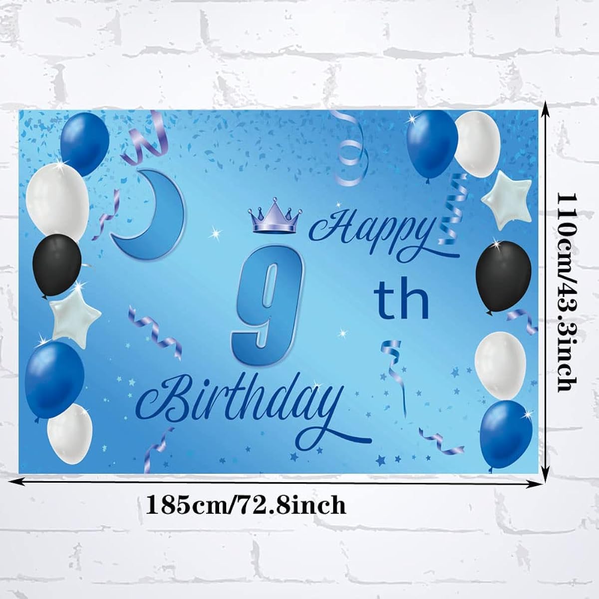 Sweet Happy 9th Birthday Background Banner Poster 9th Birthday Party Decorations 9th Birthday Party Supplies 9th Year Photo Backdrop for Girls Boys Women Men Blue 72.8 x 43.3 inches