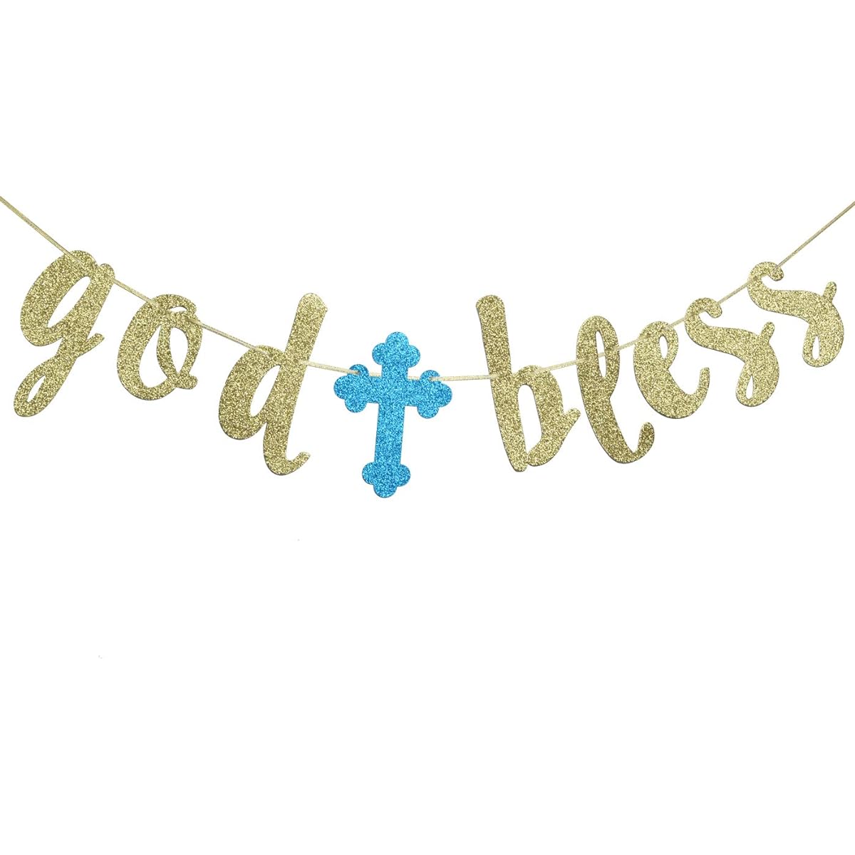 God Bless Banner Baptism Garland Sign Gold Glitter First Communion Christening Party Decorations Anniversary Decor Photo Props