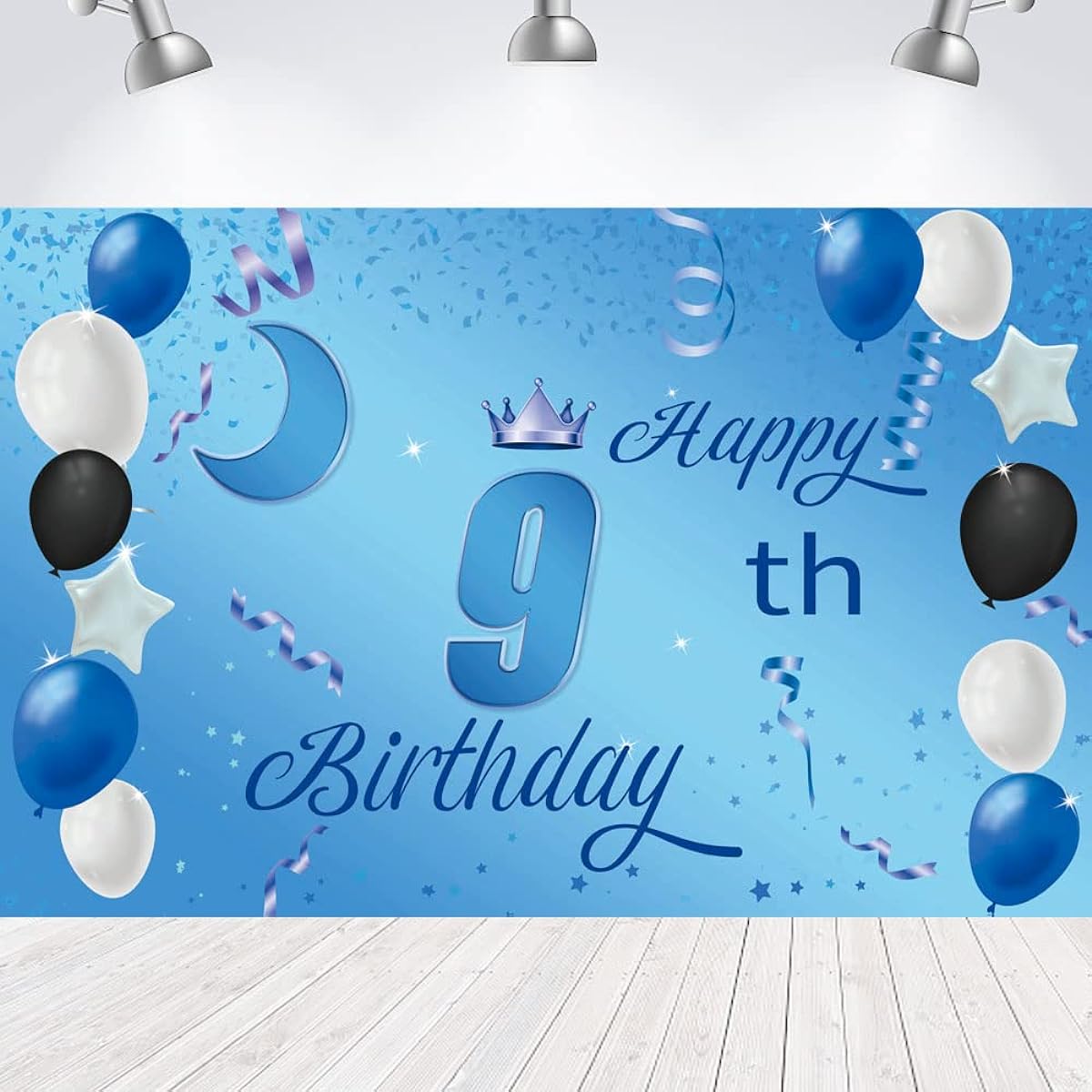 Sweet Happy 9th Birthday Background Banner Poster 9th Birthday Party Decorations 9th Birthday Party Supplies 9th Year Photo Backdrop for Girls Boys Women Men Blue 72.8 x 43.3 inches