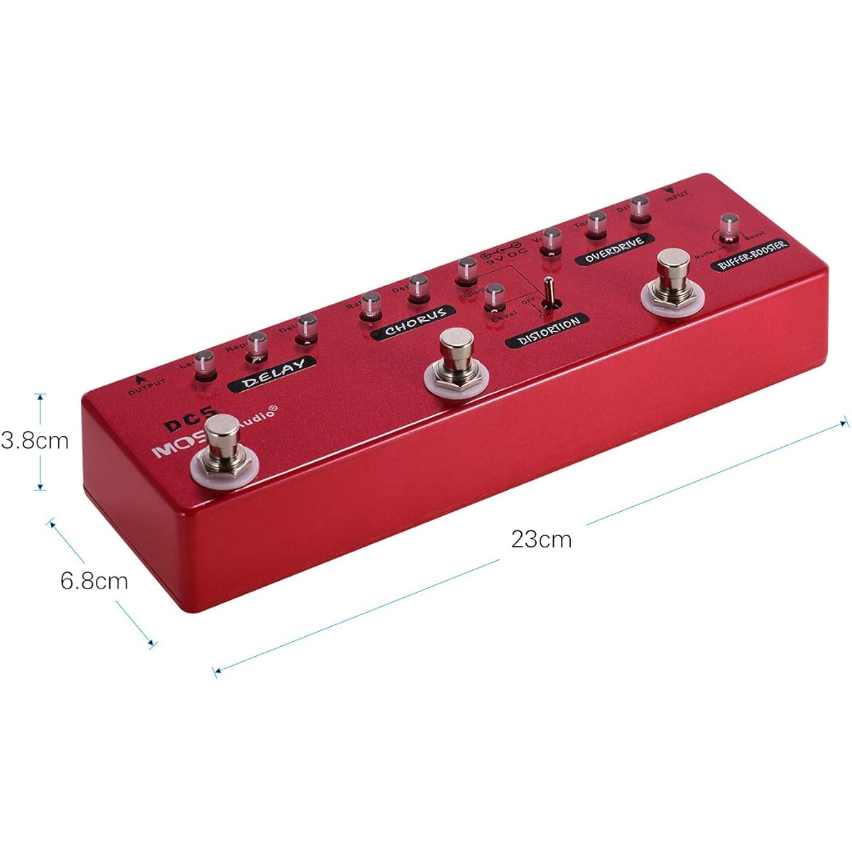 MOSKYAudio Multi-Effect Pedal Buffer + Booster + Overdrive + Distortion + Chorus + Delay Effects 6 Effects Pedal in 1 (DC5)