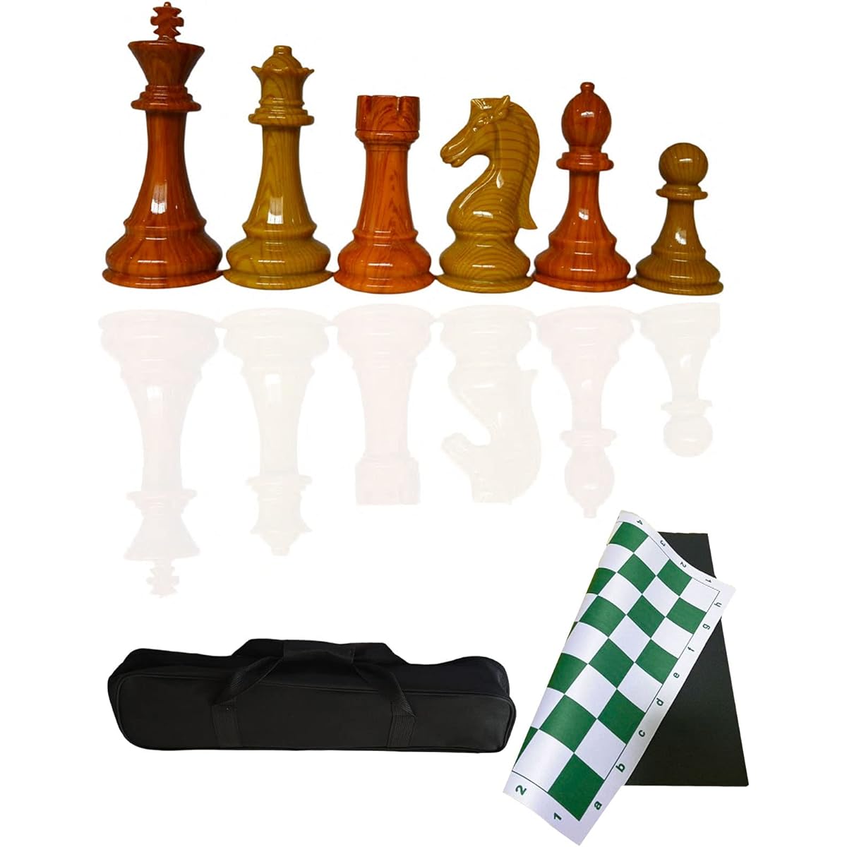 BOYISUNG Tournament Chess Set Staunton Wood Grain Pieces (King 4.18) 20"x20" Rubber & Fabric Foldable Board (0.12" Thick) Perfect for Packing and Travel Classic Plastic Green Board Thick Bag C2