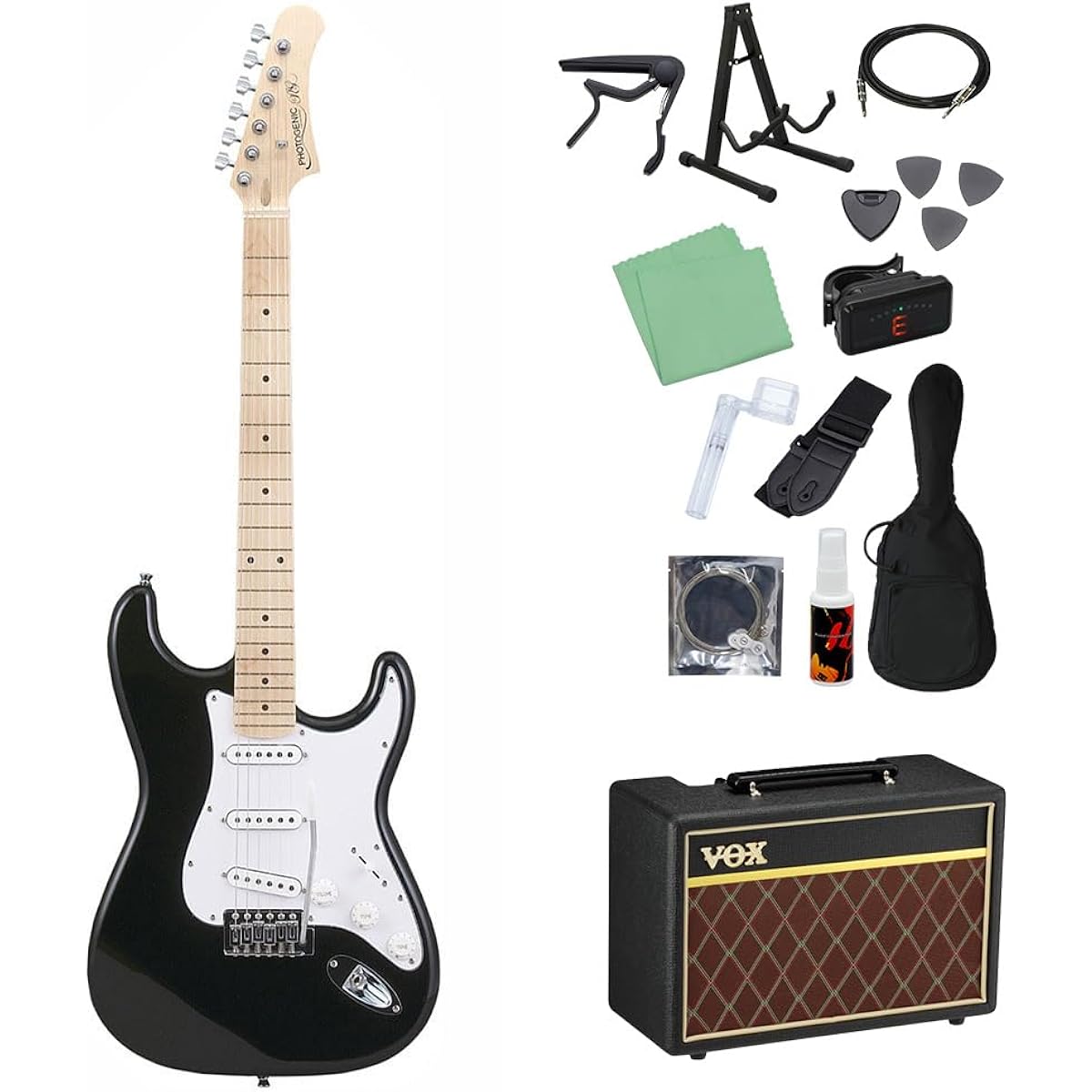 Photogenic ST-180M BK Electric Guitar Beginner 14-piece Set [With VOX Amplifier] Stratocaster Type Photogenic