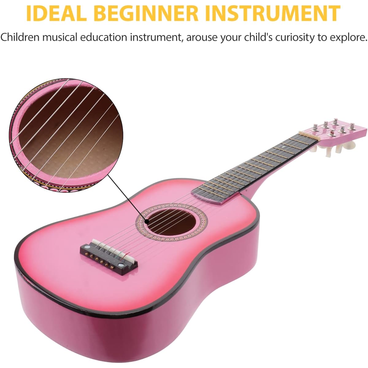Kisangel 1 Piece 23 Inch Acoustic Guitar Wooden Beginner Guitar Musical Instrument for Kids Girls Boys Beginners (Pink)