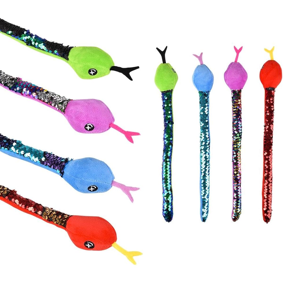 Forest & Twelfth 15" Reversible Sequin Snake Plush Toy - Flip Sequin Stuffed Animal - Imagination Stimulating Plush Toy - Jungle Animal for Sensory Play - Ages 3+ (15" Snake, Set of 4 Colors)