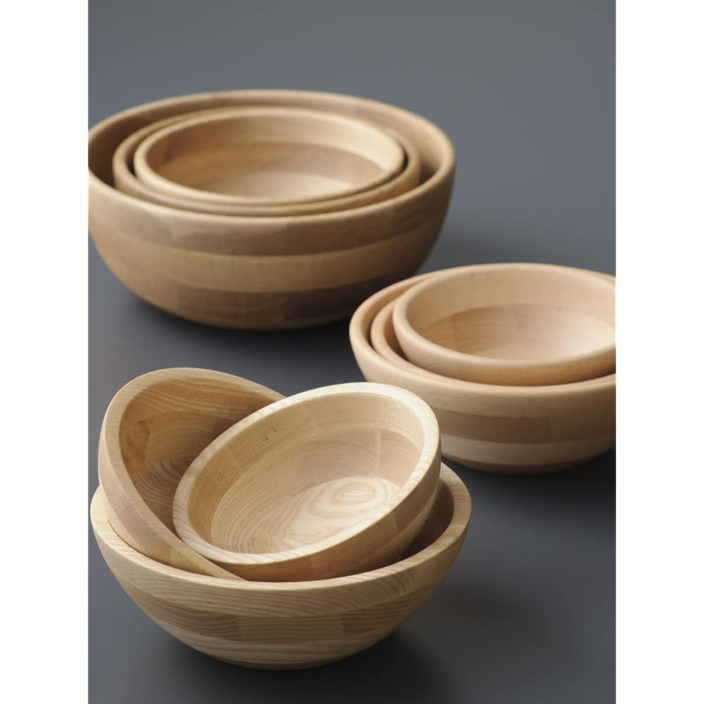Swanson Shoji Salad Bowl, Wooden Tableware, Natural Wood, Approx. Diameter 20 x Height 8.5cm, Made of oak wood known as high-quality furniture material KPK-008
