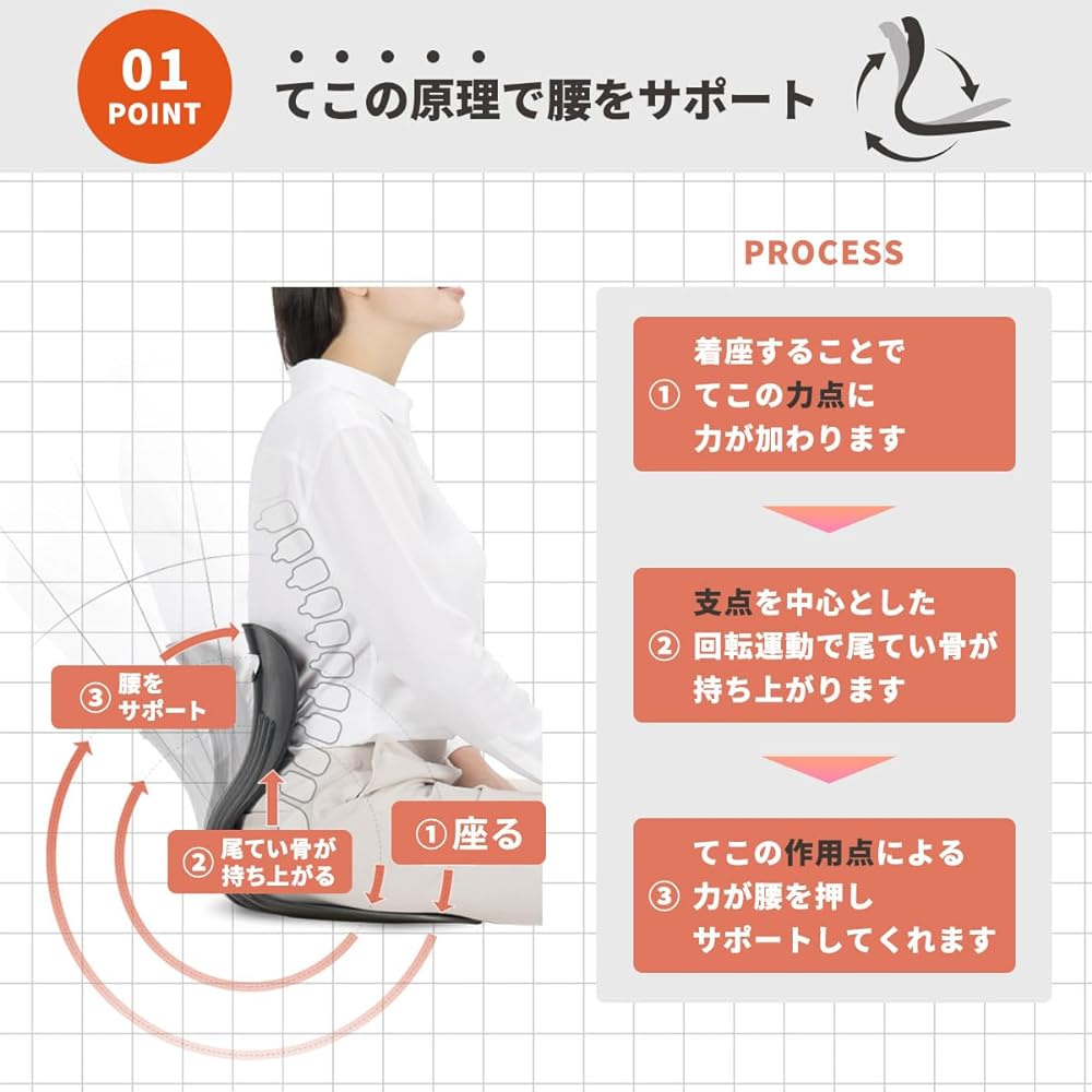 [Posture Support Chair] Curble Chair Comfy Telework Ideal for remote work Improves slouched back Supports lower back Just place it on a chair or the floor and sit Can be used as a seat Easy to carry Curble Chair Comfy (Black) Cotton Seated