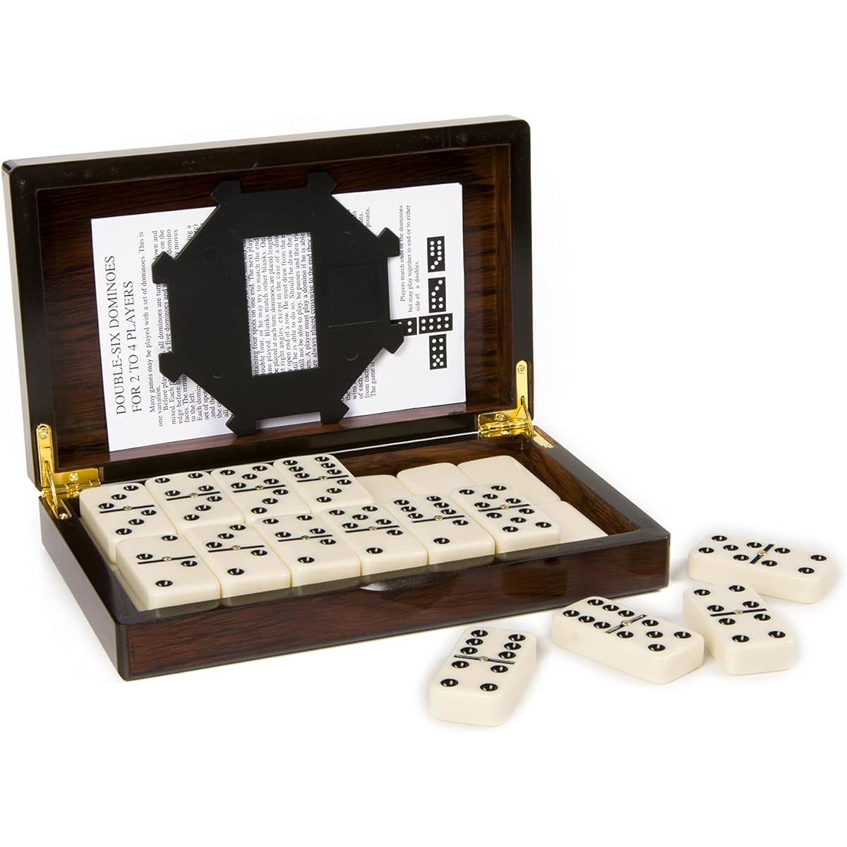 MEIOCION Double 6 Domino Gift Set 28 Tiles with Spinner in Wooden Box