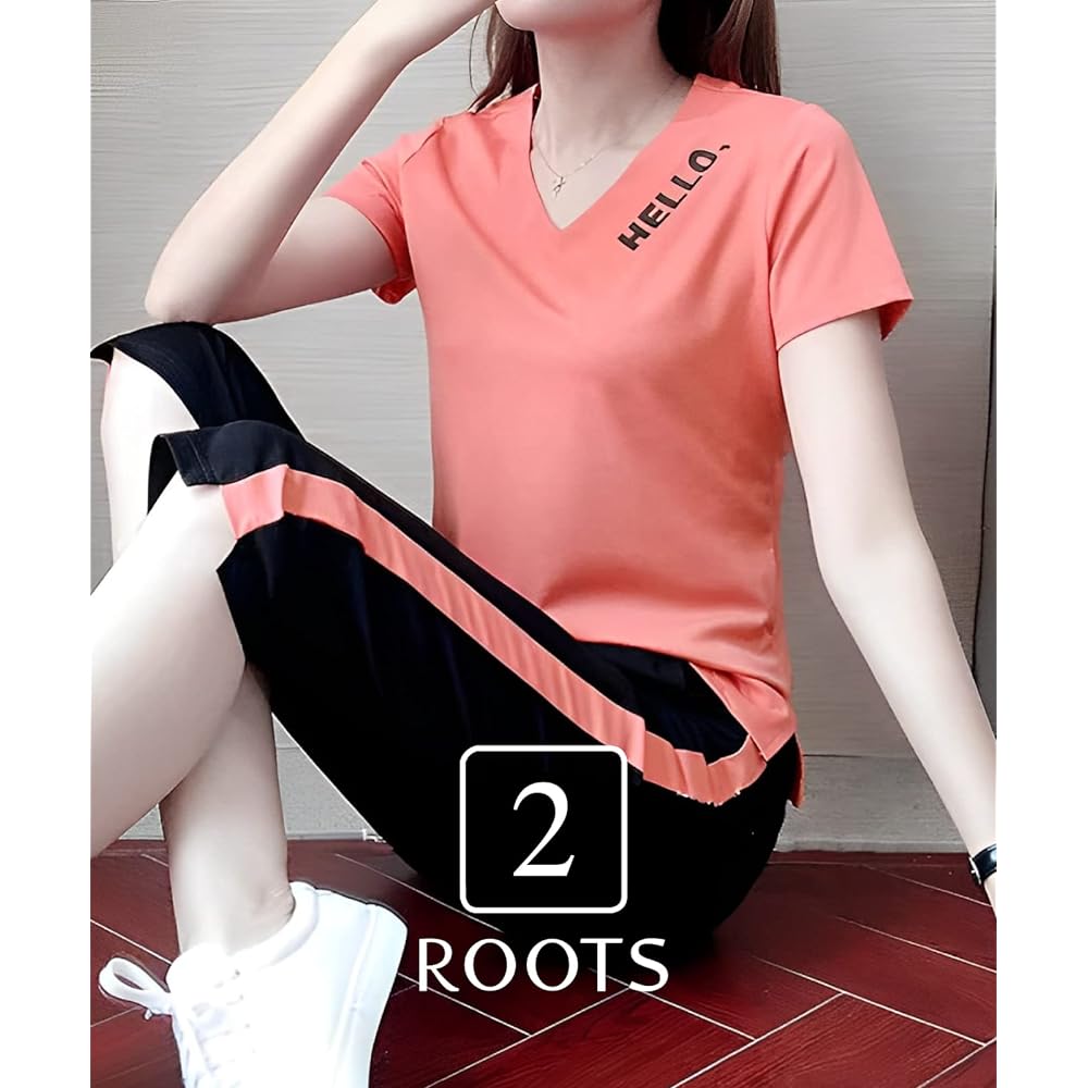 [Second Roots] Top and Bottom Setup, 2 Piece Set, Cut and Sewn Pants, 3/4 Length, Short Sleeves, Room Wear, Loungewear, Easy Summer, Women's 253S M~3XL