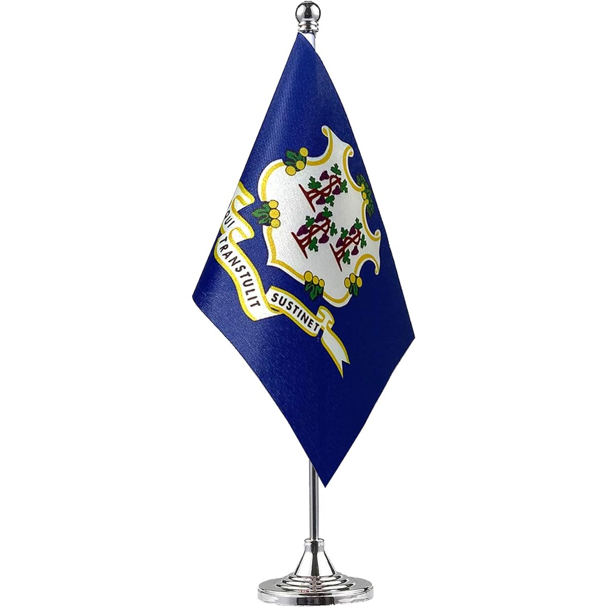 GentleGirl.USA Connecticut State Flag, CT Flag, Small Mini Connecticut State Flag, Desk Flag, Office Table Flag on Stand Base, USA Festival Event Celebration Decoration, Desk Home Decoration