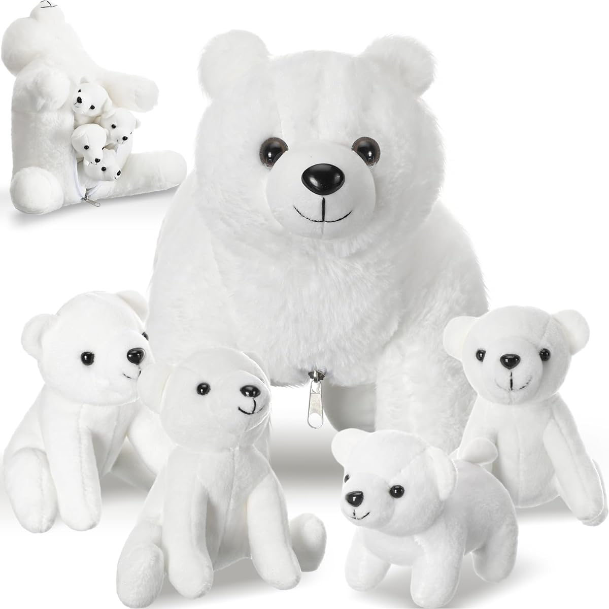Syhood Polar Bear Stuffed Toys Set of 5 12 Inch Mummy Polar Bear Stuffed Animals with 4 Cute Baby Bears and a Hugly Bear Gift for Boys Girls Christmas Birthday Decorations
