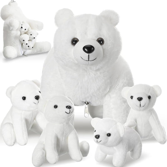 Syhood Polar Bear Stuffed Toys Set of 5 12 Inch Mummy Polar Bear Stuffed Animals with 4 Cute Baby Bears and a Hugly Bear Gift for Boys Girls Christmas Birthday Decorations