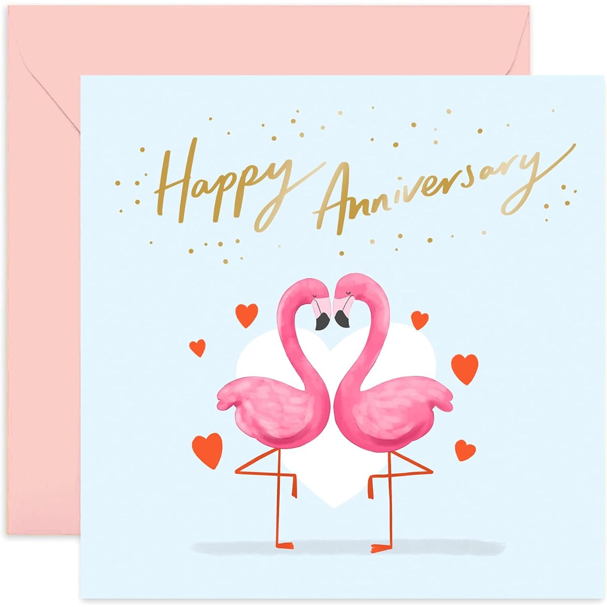 Old English Co. Happy Anniversary Cute Pink Flamingo Card - Romantic Animal Couple Greeting Card | Gold Foil Details | Blank Inside & Envelope Included (Happy Anniversary)