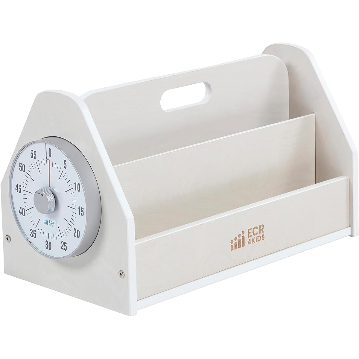ECR4Kids Double Sided Book Caddy with Countdown Timer Portable Library White Wash
