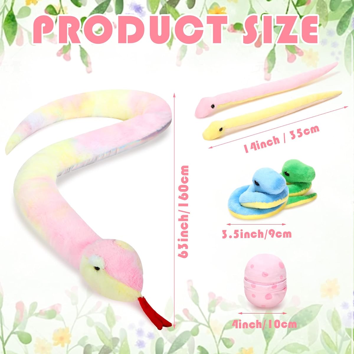 Leitee 7 Piece Snake Stuffed Animals Set, 63" Large Rainbow Snake Plush Toy, Zipper Snake Toy, Cute Stuffed Animals for Babies, Snake and Egg, Mummy Snake Belly, Great for Birthday/Pet Party Favors