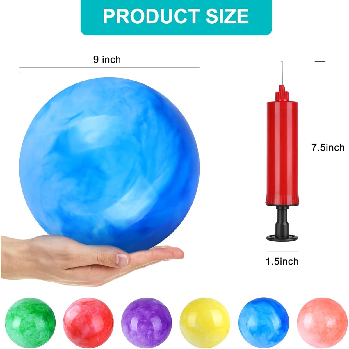 GCQJOQ 6pcs Marble Bouncy Balls Kickballs Inflatable Sensory Balls for Beach, School, Playground, Indoor/Outdoor Play Balls