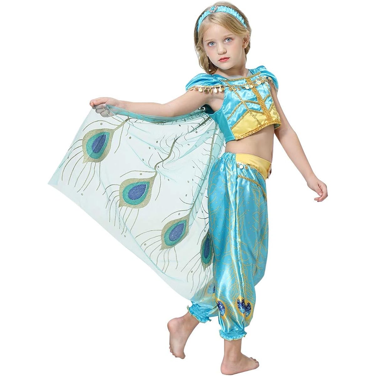 IZKIZF Kids Girls Jasmine Costume Arabian Princess Aladdin Halloween Cosplay Dress Up Birthday Party Outfit