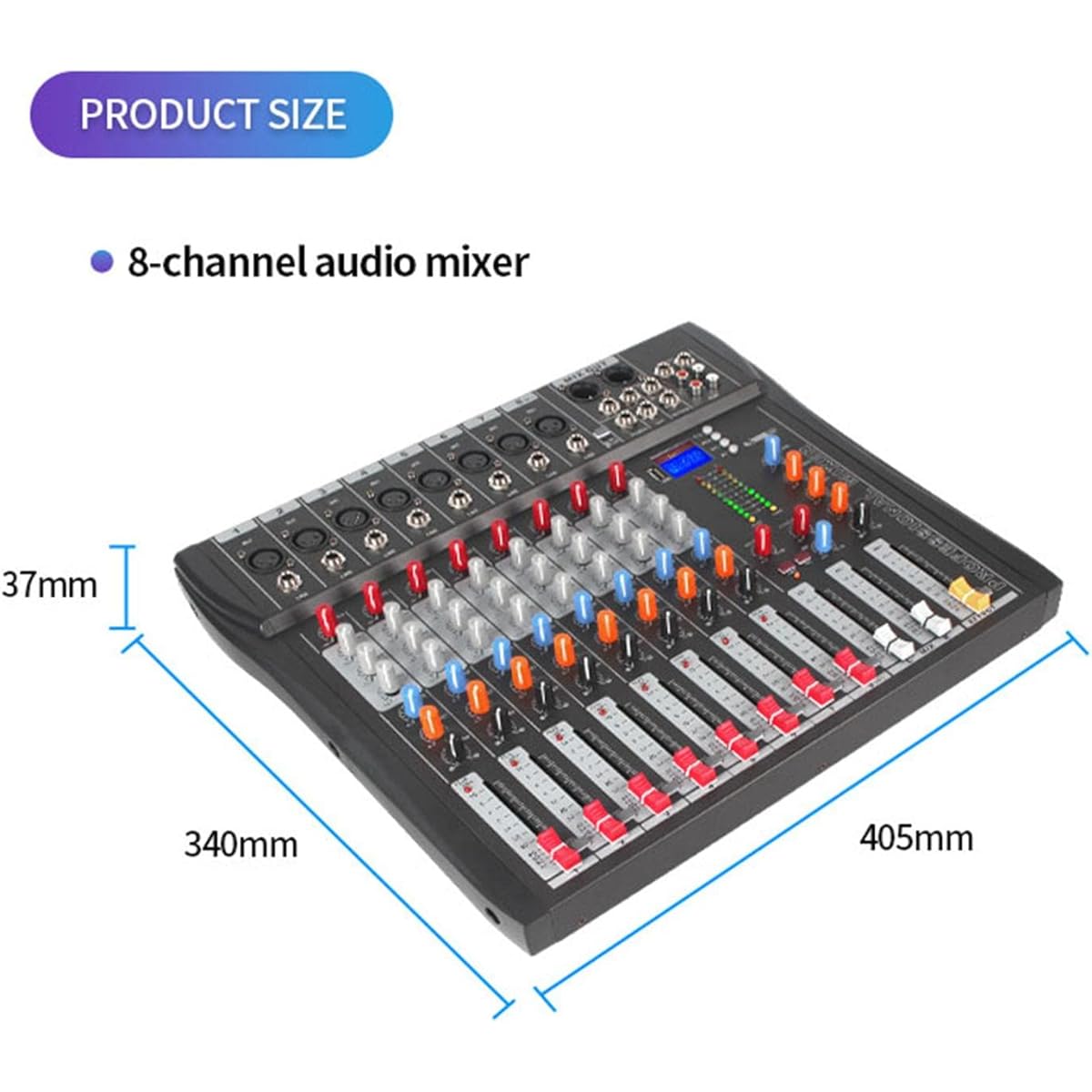 Oshhni 8 Channel Mixer Sound Mixing Console XLR Microphone Jack US Adapter 48V Power Supply