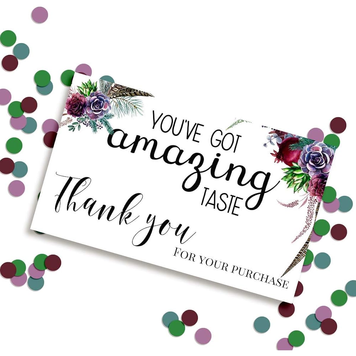 AmandaCreation You've Got Amazing Taste Floral Thank You Cards 24" x 3.5" Single Sided Insert Cards Pack of 100