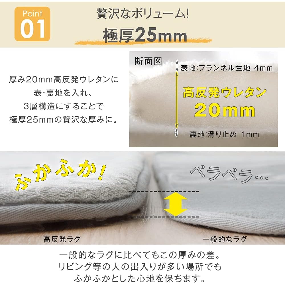 Tansu no Gen Rug Carpet High Resilience Extra Thick 25mm 200 x 300cm Approximately 3.5 tatami Soundproof Anti-slip Floor Heating Hot Carpet Compatible Lavender Pink 65010004 06 (71453)