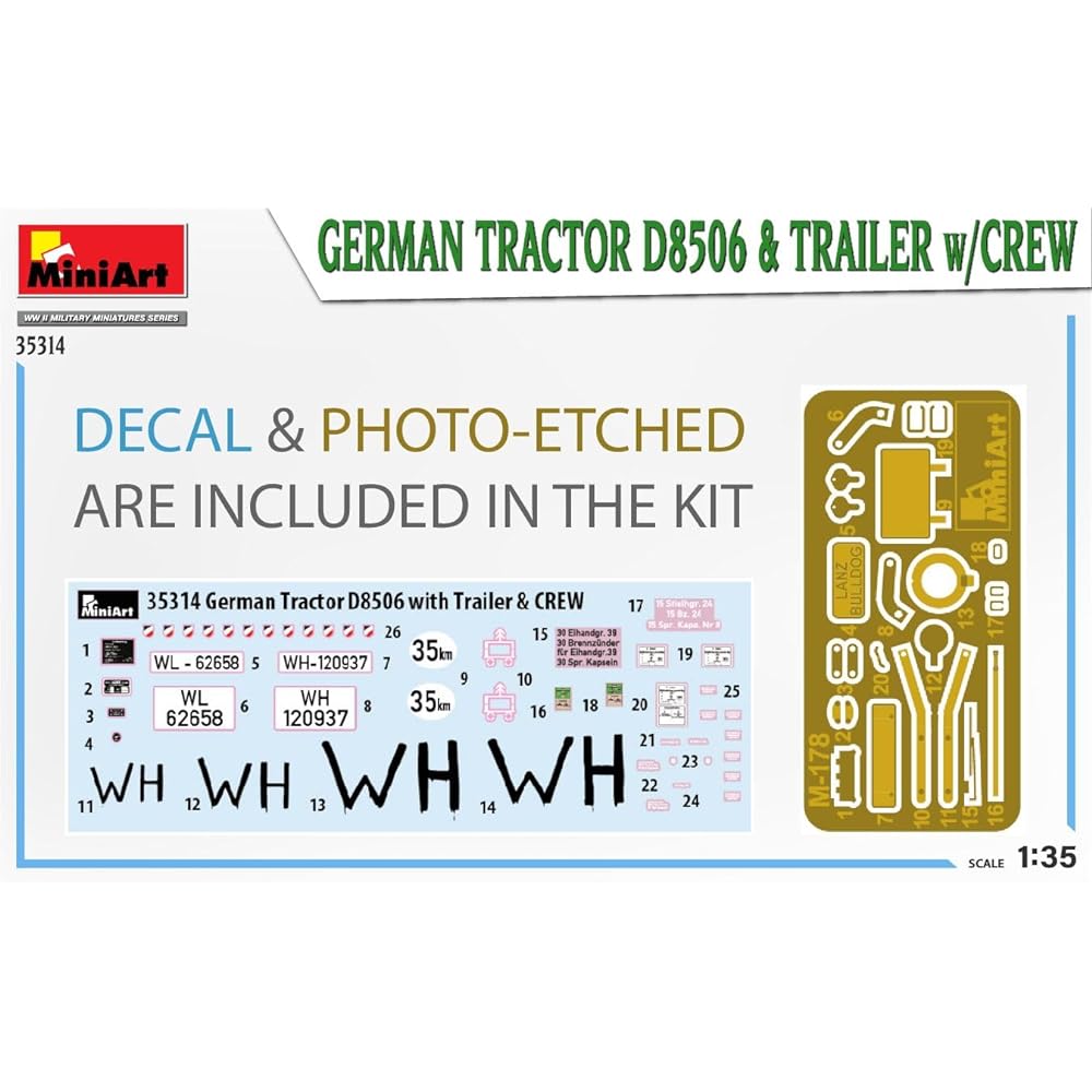 Miniart 1/35 German Tractor D8506 Trailer Crew Plastic Model MA35314