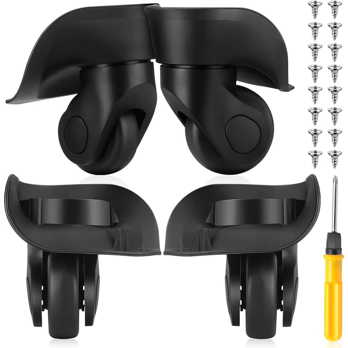 Silkfly 4pcs Luggage Wheels Replacement Left and Right Suitcase Caster Wheels Spare Parts Screw Mute Swivel Wheels Luggage Accessories W041 L