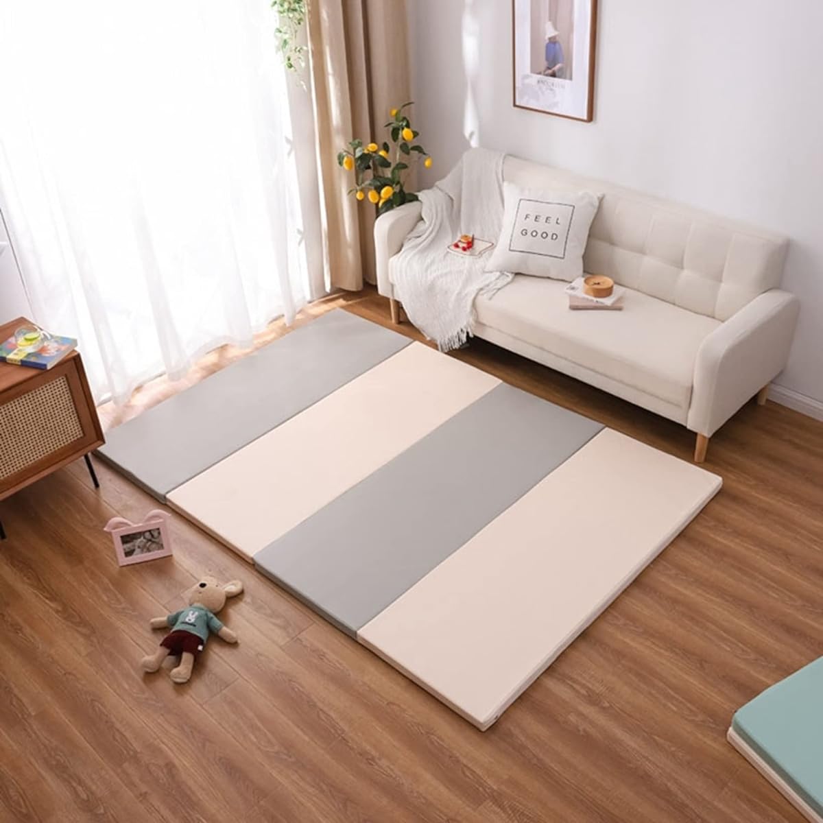 mat 150*180*4cm Baby Foldable Play Learning Kids Play Mat Fun Waterproof Soundproof Double-sided Easy to clean Shock absorbing Animal Cute Storage Non-slip Safe and tasteless Baby gift Room mat Floor mat Home & outdoor play Play Nap mat Gift Gray & white